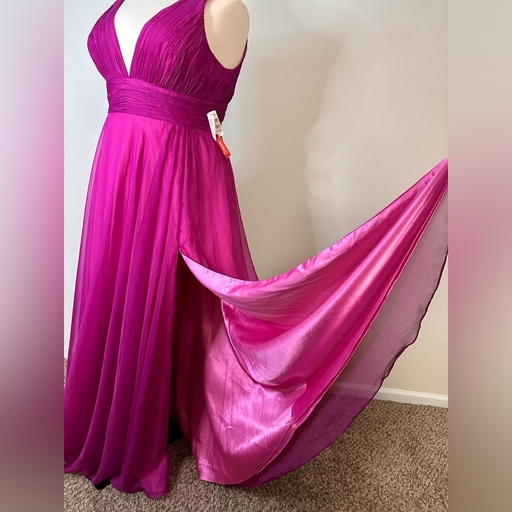 MAC DUGGAL DRAPED SLEEVELESS V NECK FLOWY GOWN SZ 16 NWT
